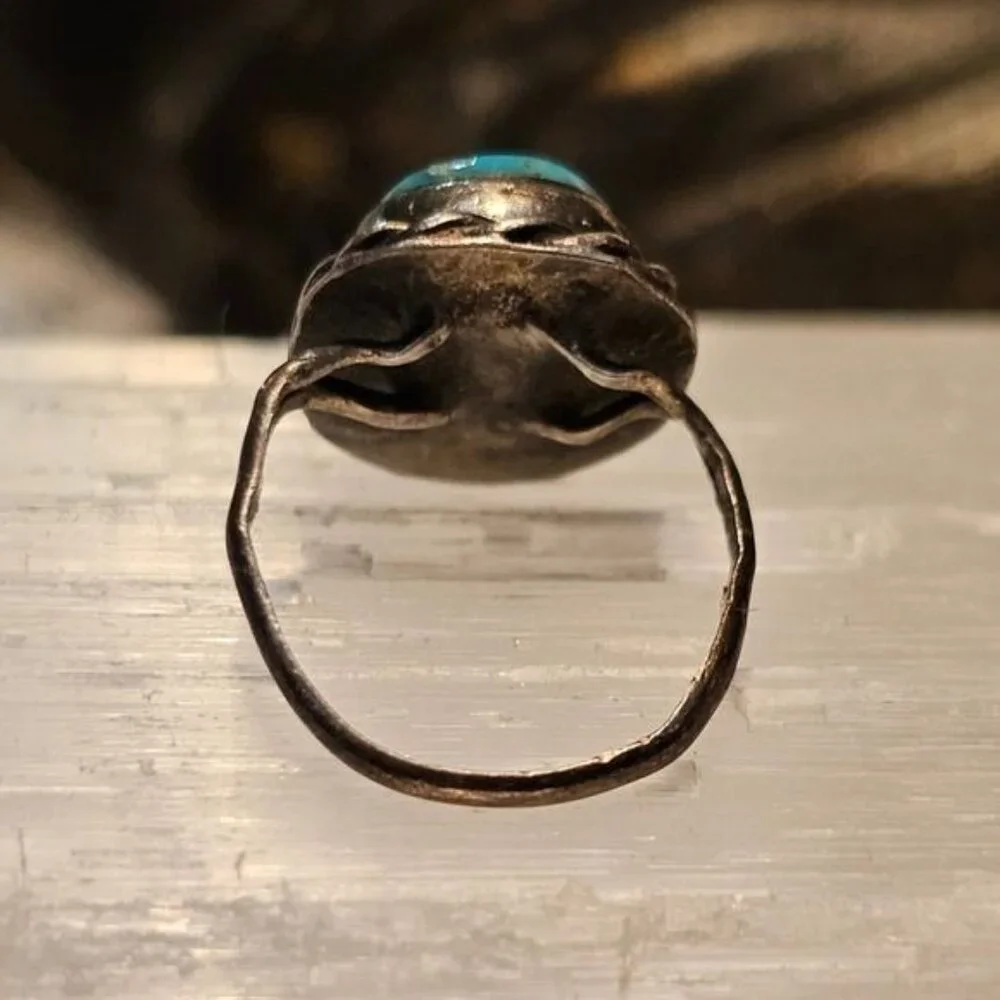 Vintage Silver & Turquoise Split‎ Shank Ring 3